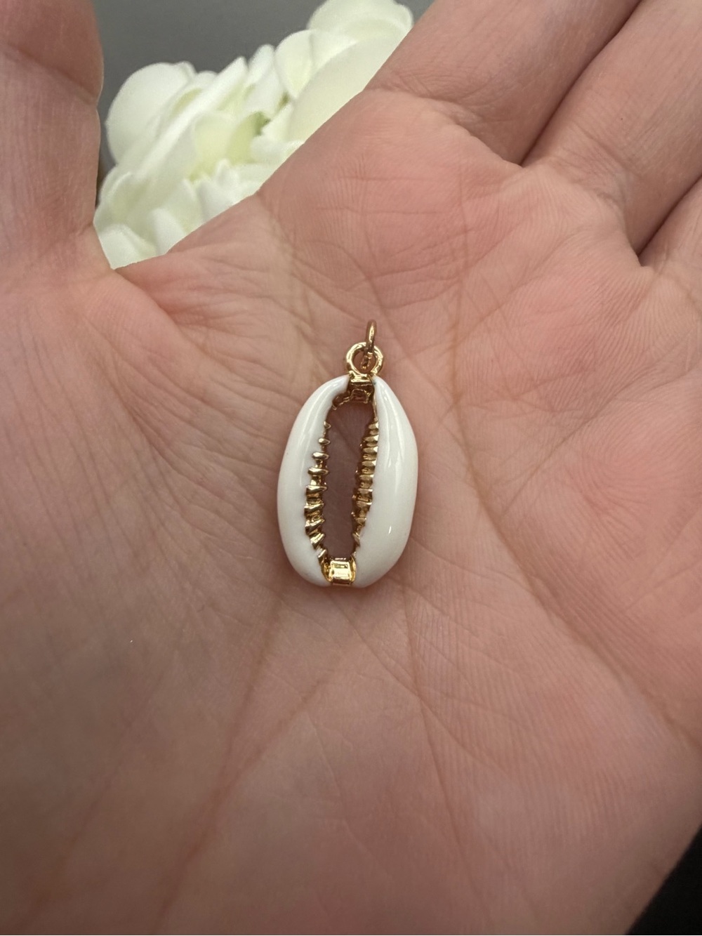 Gold & White Cowrie Shell Pendant Necklace Charm